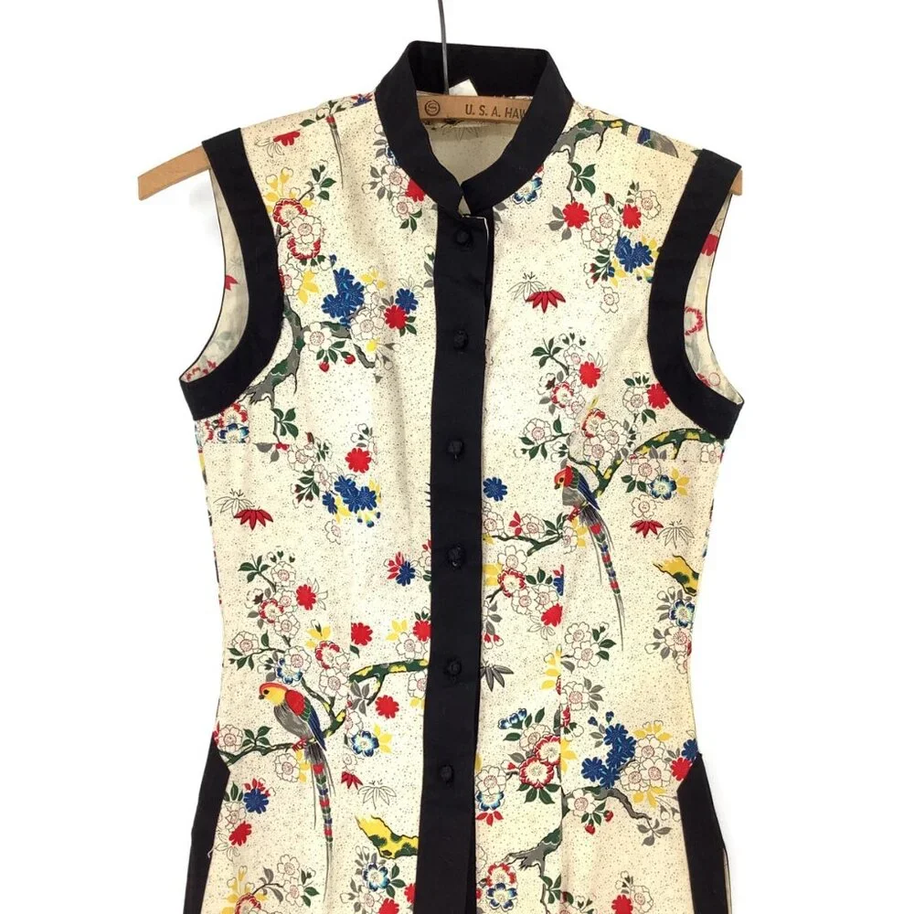 Vintage Sun Fashions Hawaii Floral Sleeveless Button-Down Long Dress Size 10 - Picture 4 of 6